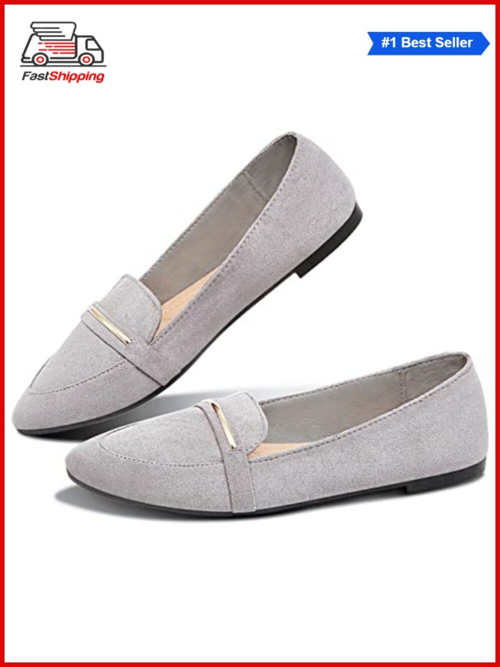 Pointy Toe Loafer Flat Faux Suede Slip On Comfort Work Ballet Flat
